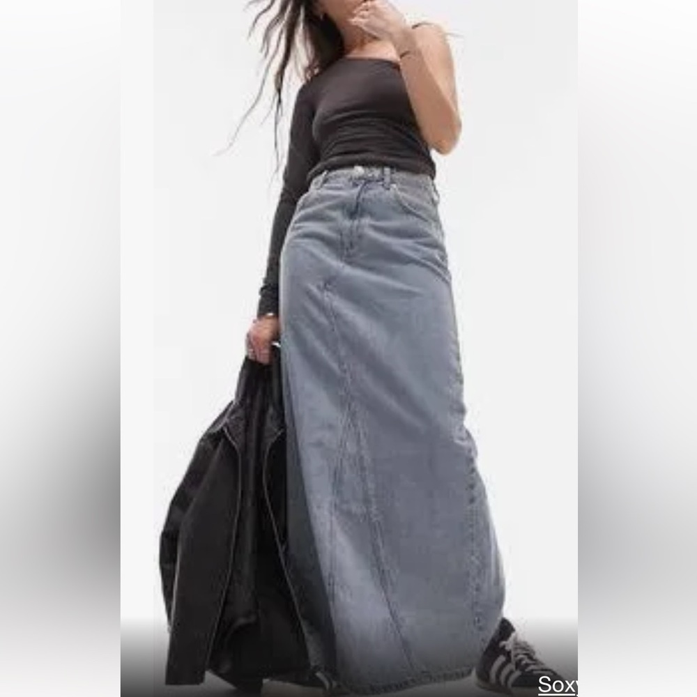 Topshop Denim Long Skirt women size 12 jean skirt